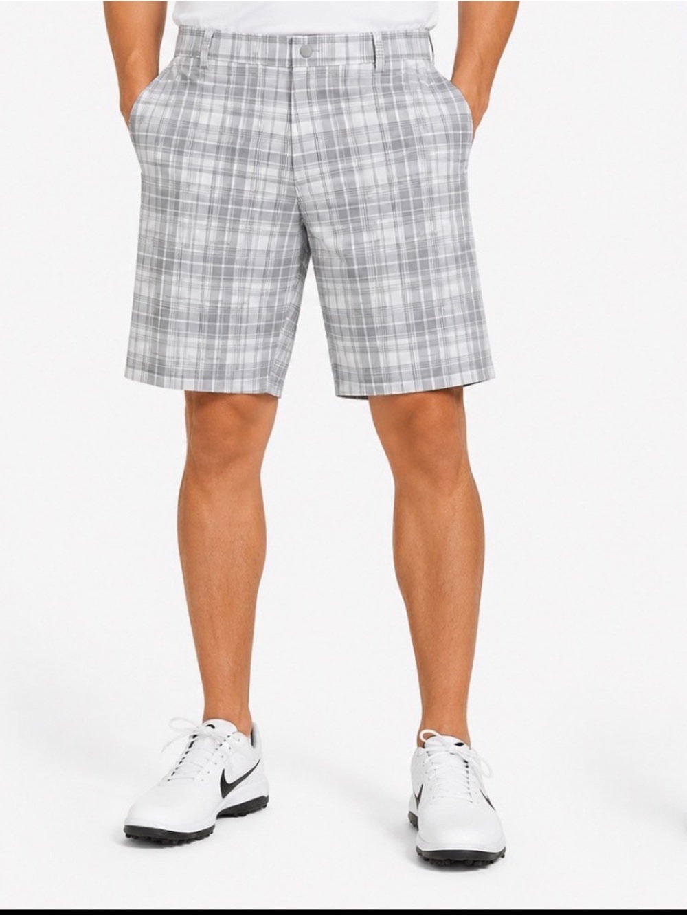 Nike Golf Tour Performance Dri-FIT Plaid Golf Shorts Gray White Size 40